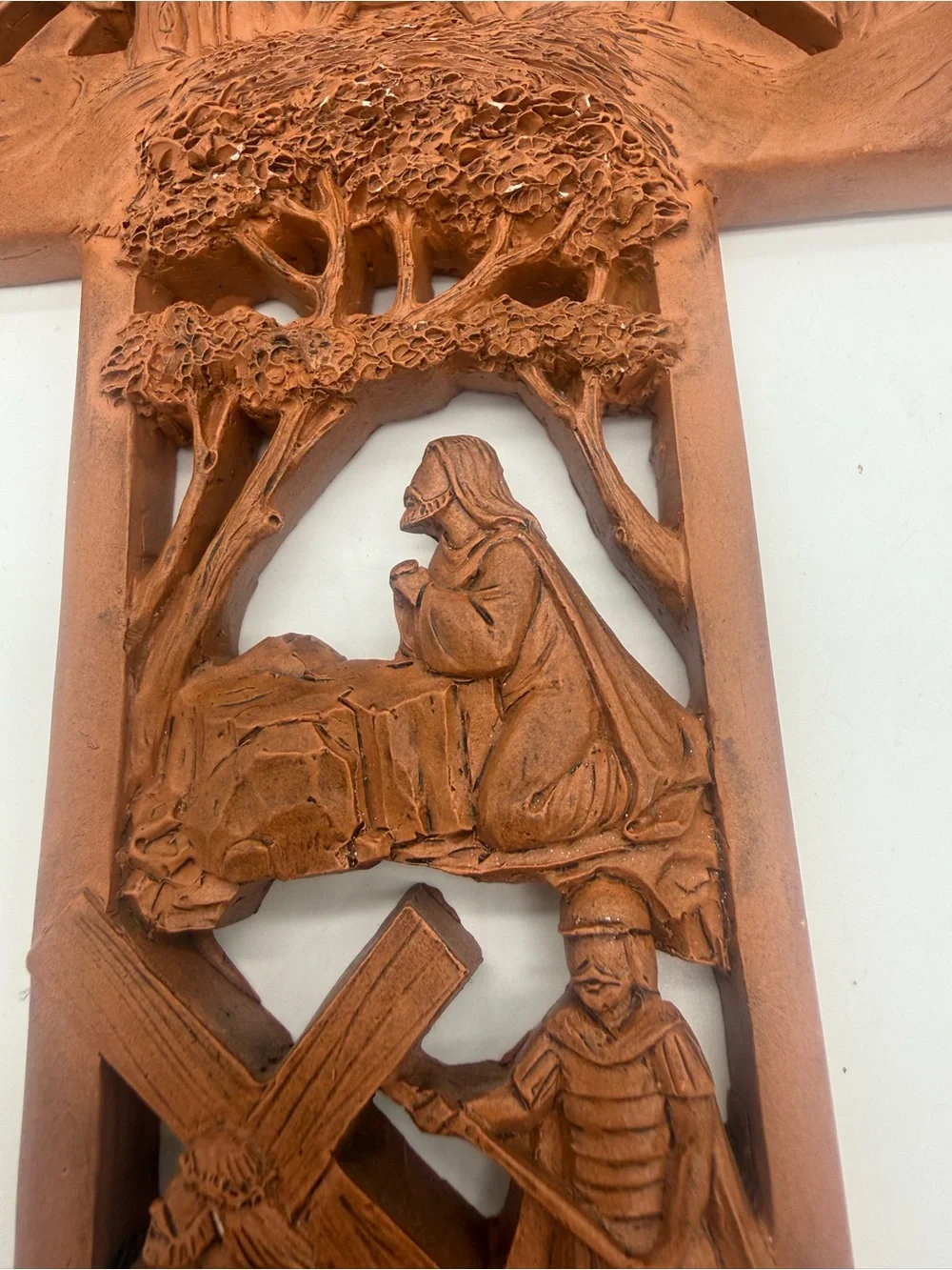 Dicksons Carved Details Woodgrain Resin Cross Life Story of Christ 12”x7” Wall